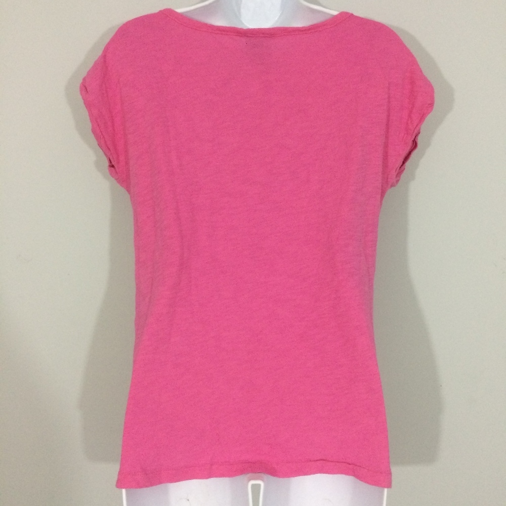 PINK Victorias Secret Top XS Pink Jeweled Scoop Neck Short Sleeve 100% Cotton - Picture 4 of 8